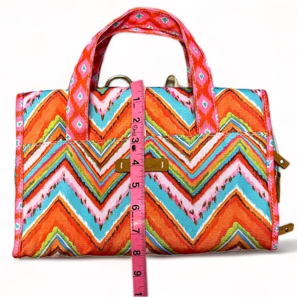 Dena Printed Fold Over Jewelry Bag (or Cosmetics) 4 Compartment With Tie EUC - Picture 3 of 10